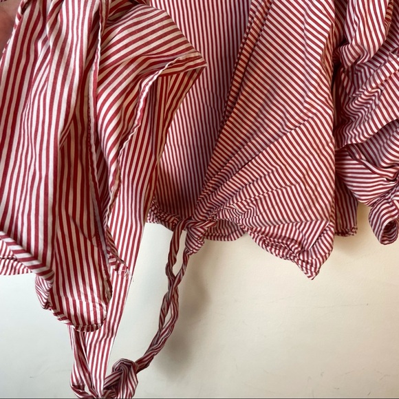 Zara Women Red and White Wrap Belt Blouse Size S - Picture 9 of 10